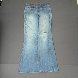 Lei Women's Light Wash Distressed Flared Jeans Size 4 (27x30)